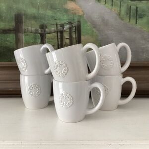 Share 6 Simply Shabby Chic Chateau Mugs Set White Grapevine Embossed Coffee Cups